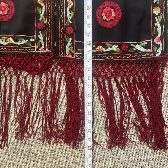 ZARA Allover Floral Embroidered OVERSIZED Open Front Fringed Kimono Black XS/S - Picture 10 of 10